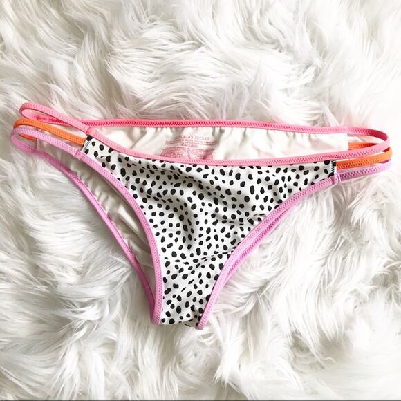 Victoria's Secret Other - Victorias Secret Black white Dalmatian dot Strappy Cheeky Bikini swim Bottoms M